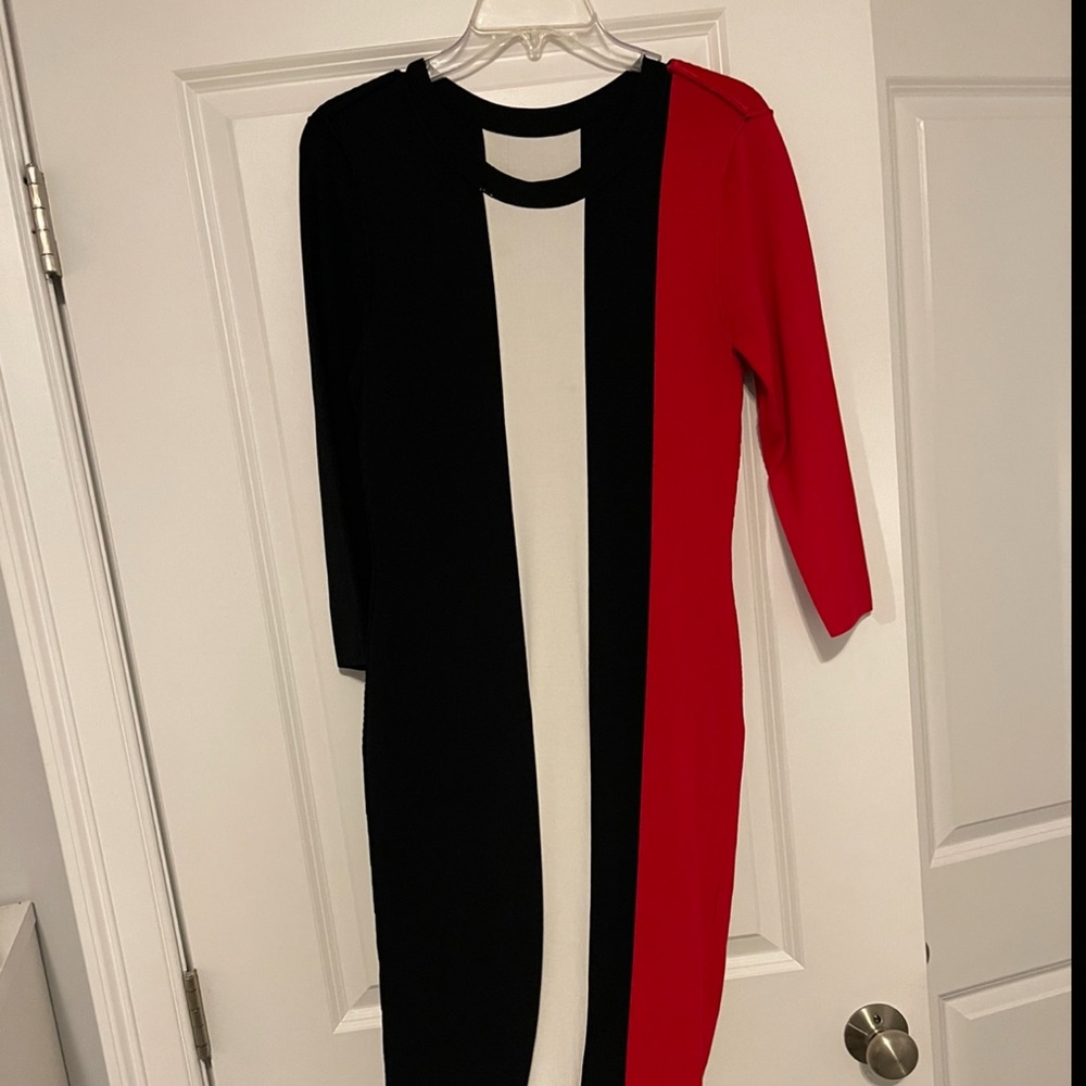 MIDI Dress INC red white black striped